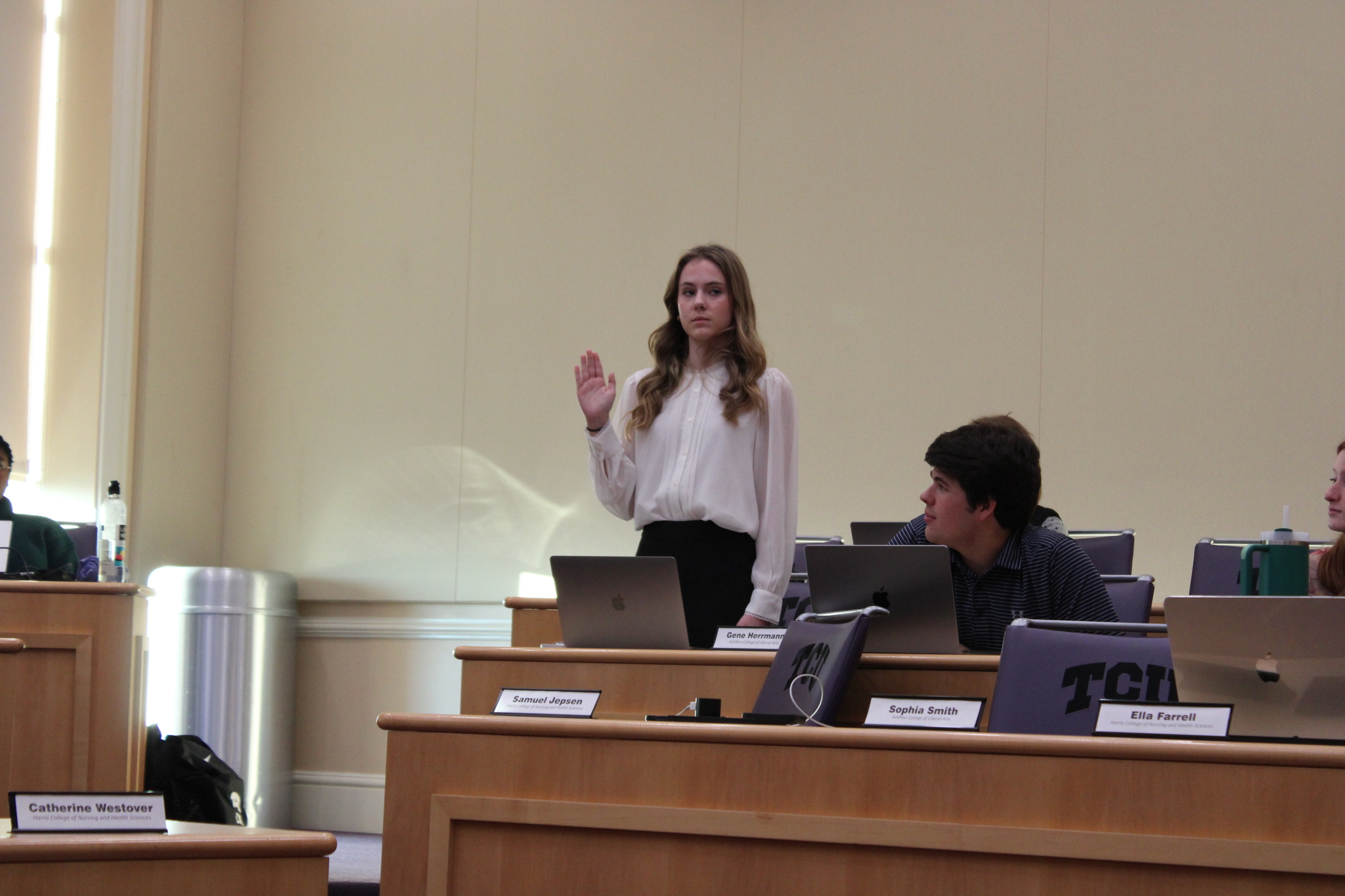 Ava Valdes being inducted insto the Student Government Association as a representative for the AddRan College of Liberal Arts