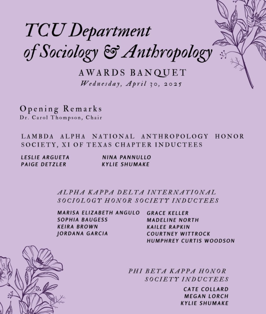 This is a photo of the Spring Sociology Reception itinerary